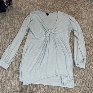 Blue, long and flowy dressy shirt